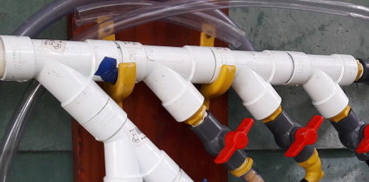Photo of distribution manifold made from PVC pipe and connectors